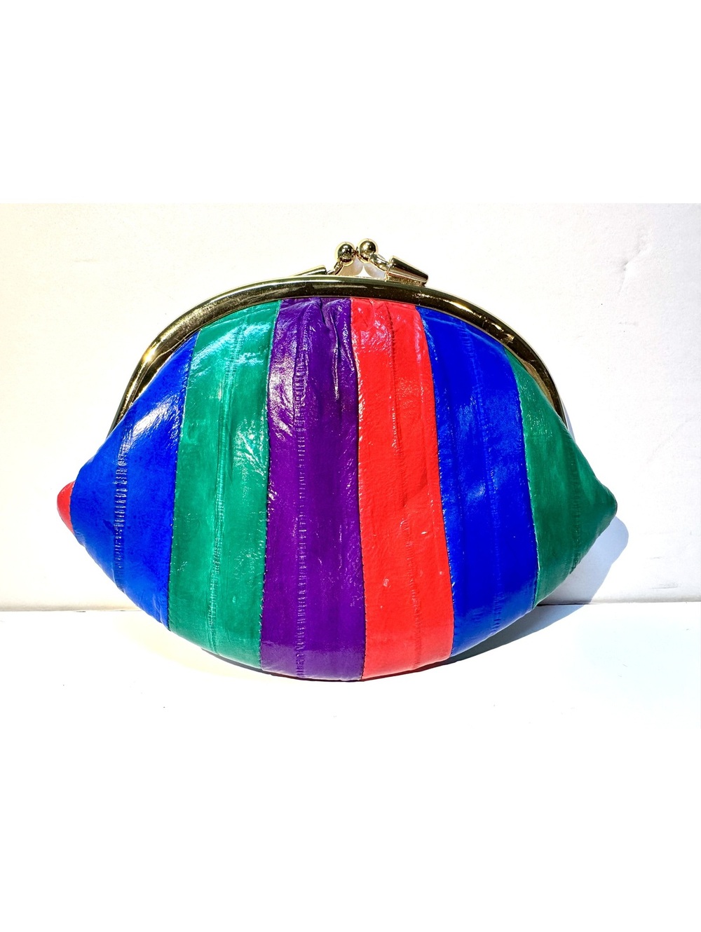 Vintage Multi-Colored Genuine Eel Skin Leather Cash Wallet / Purse / Clutch 7"
